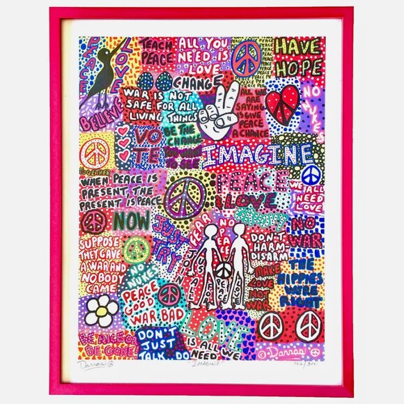 VINTAGE 60s 70s POP ART IMAGINE MIKE DARRAS 102/500 SIGNED PRINT FRAMED WALL ART
